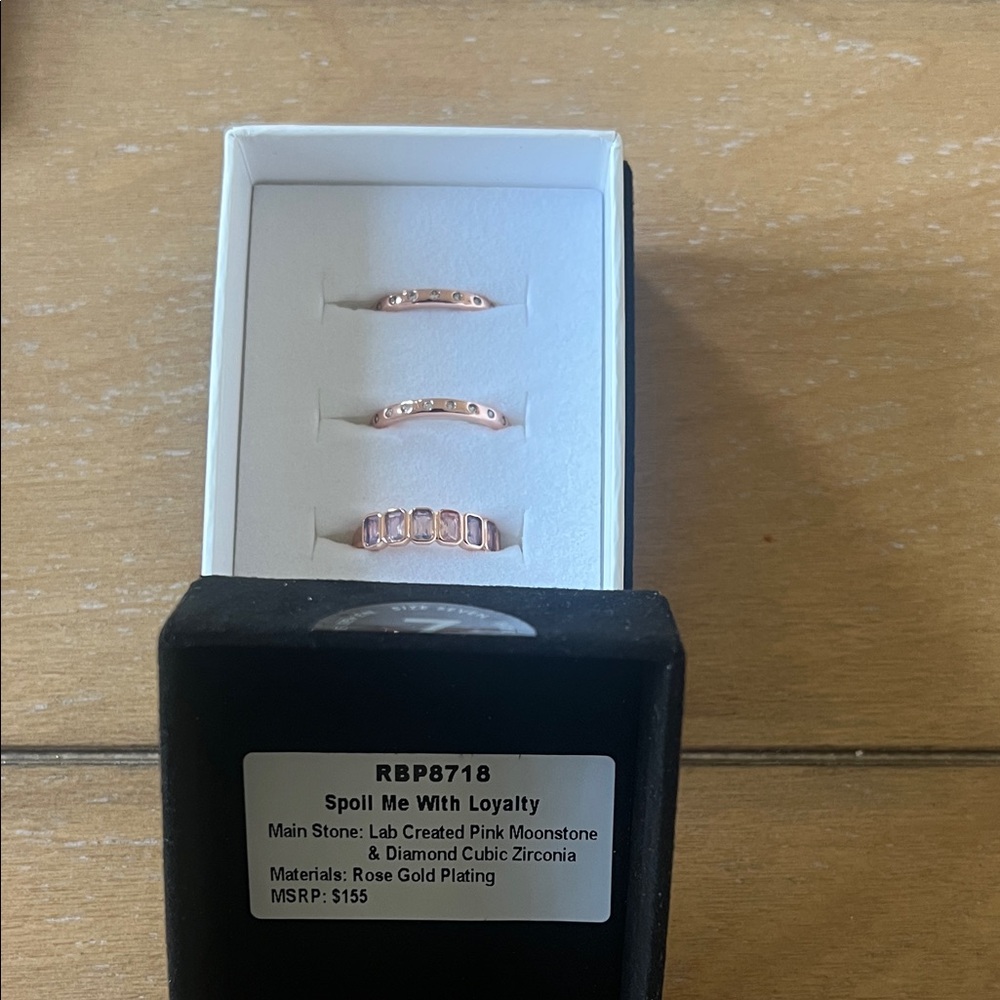 Stackable Rings Lab Created Pink Moonstone & Diam… - image 5